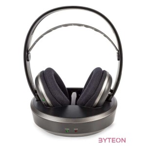 Nedis HPRF210BK Rádiófrekvenciás Vezeték Nélküli Fejhallgató  Töltőállomás Fekete , Ezüst