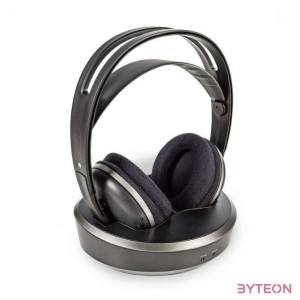 Nedis HPRF210BK Rádiófrekvenciás Vezeték Nélküli Fejhallgató  Töltőállomás Fekete , Ezüst