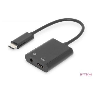 Digitus USB-C-típusú Splitter kábel (USB-C apa - 3.5mm jack  USB-C anya) 0.2m - Fekete