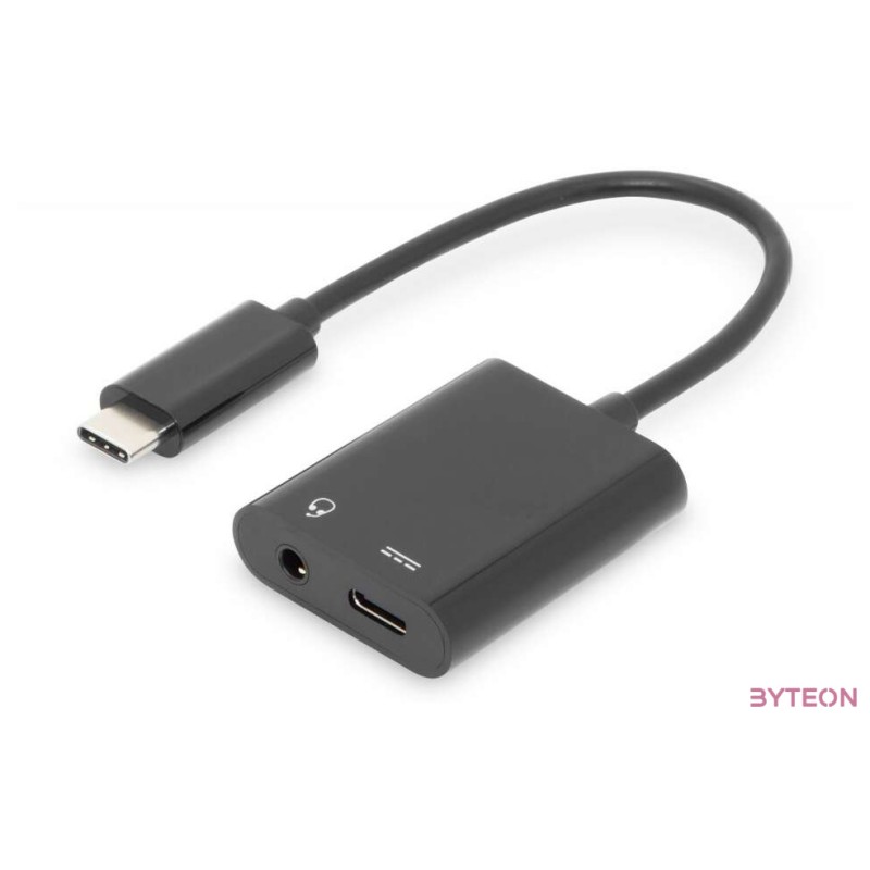 Digitus USB-C-típusú Splitter kábel (USB-C apa - 3.5mm jack  USB-C anya) 0.2m - Fekete