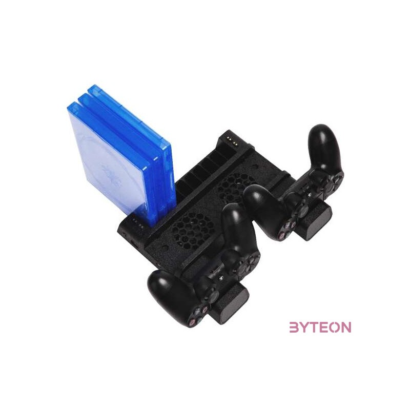 FroggieX PS4 konzol hűtő  töltőállomás  lemez tartó - Fekete