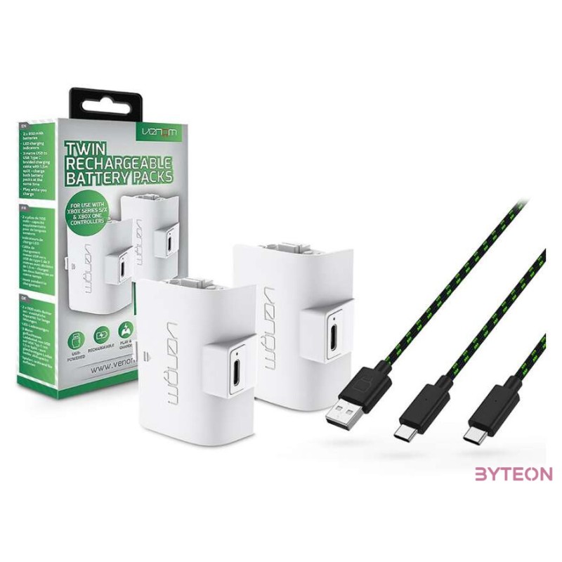 Venom VS2882 Xbox Series X,S 2db Fehér Akkumulátor  3m Töltőkábel