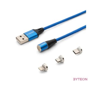 Savio USB 2.0 A - USB C,Micro USB,Lightning kábel 2m - Kék
