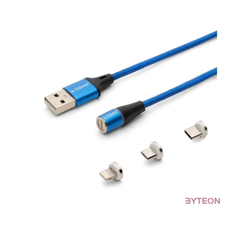 Savio USB 2.0 A - USB C,Micro USB,Lightning kábel 2m - Kék