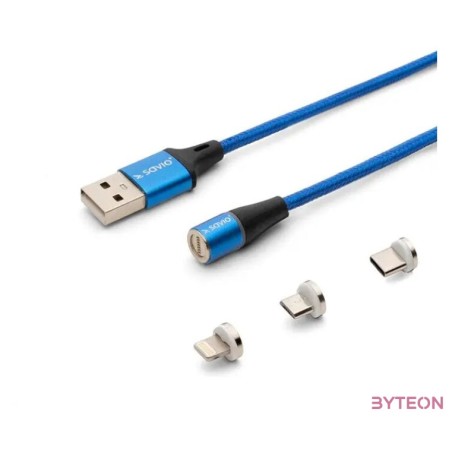 Savio USB 2.0 A - USB C,Micro USB,Lightning kábel 2m - Kék
