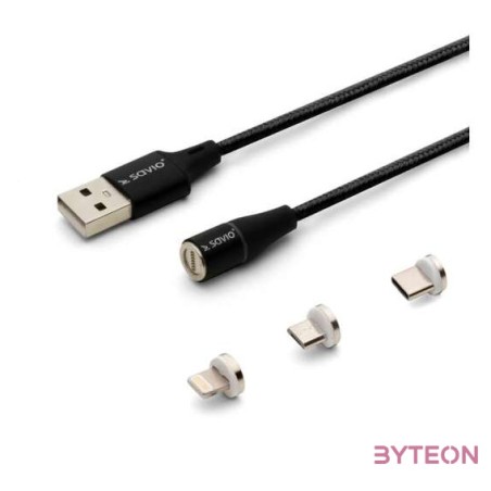 Savio USB 2.0 A - USB C,Micro USB,Lightning kábel 2m - Fekete