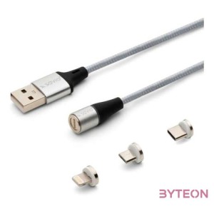 Savio USB 2.0 A - USB C,Micro USB,Lightning kábel 2m - Ezüst