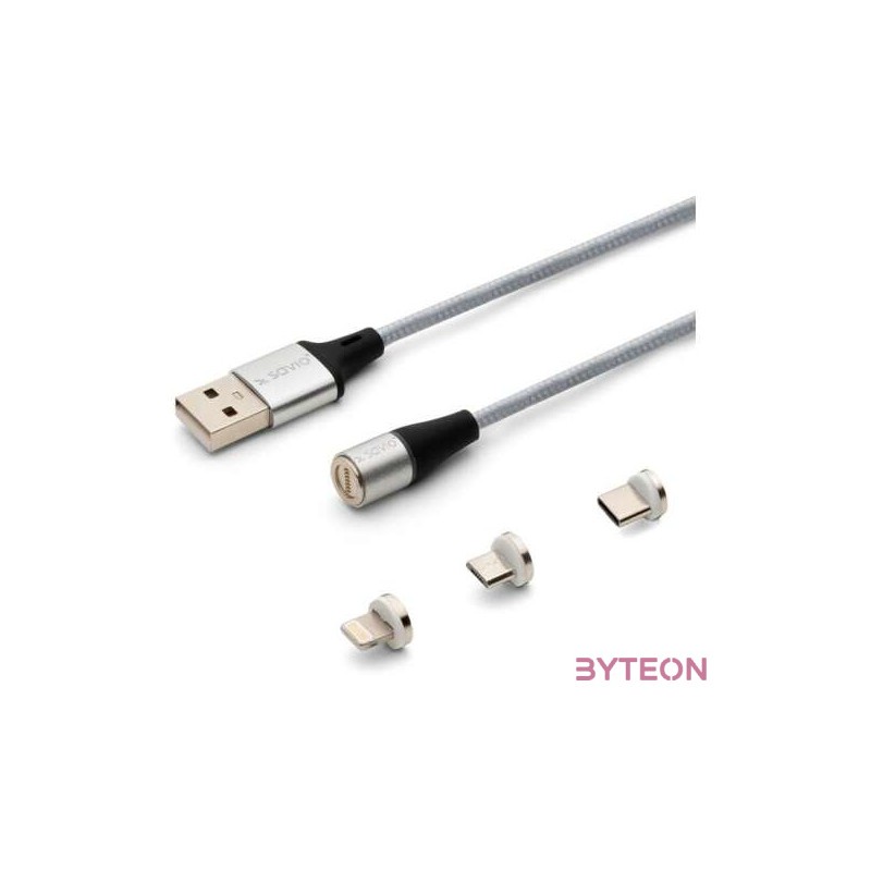 Savio USB 2.0 A - USB C,Micro USB,Lightning kábel 2m - Ezüst