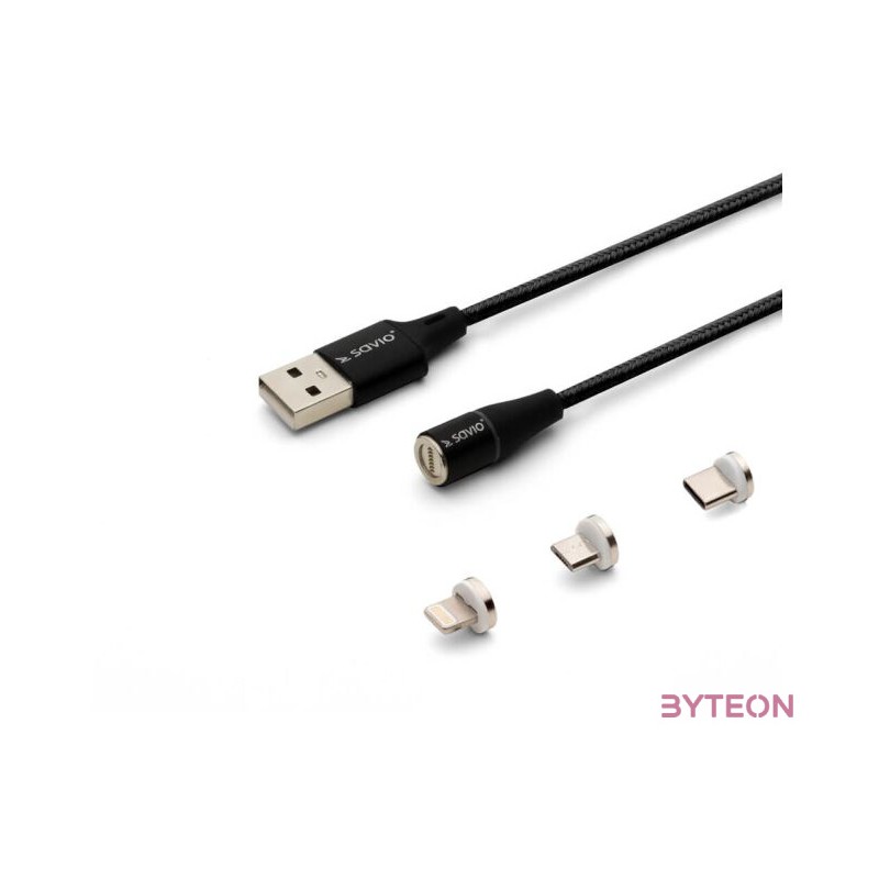 Savio USB 2.0 A - USB C,Micro USB,Lightning kábel 1m - Fekete