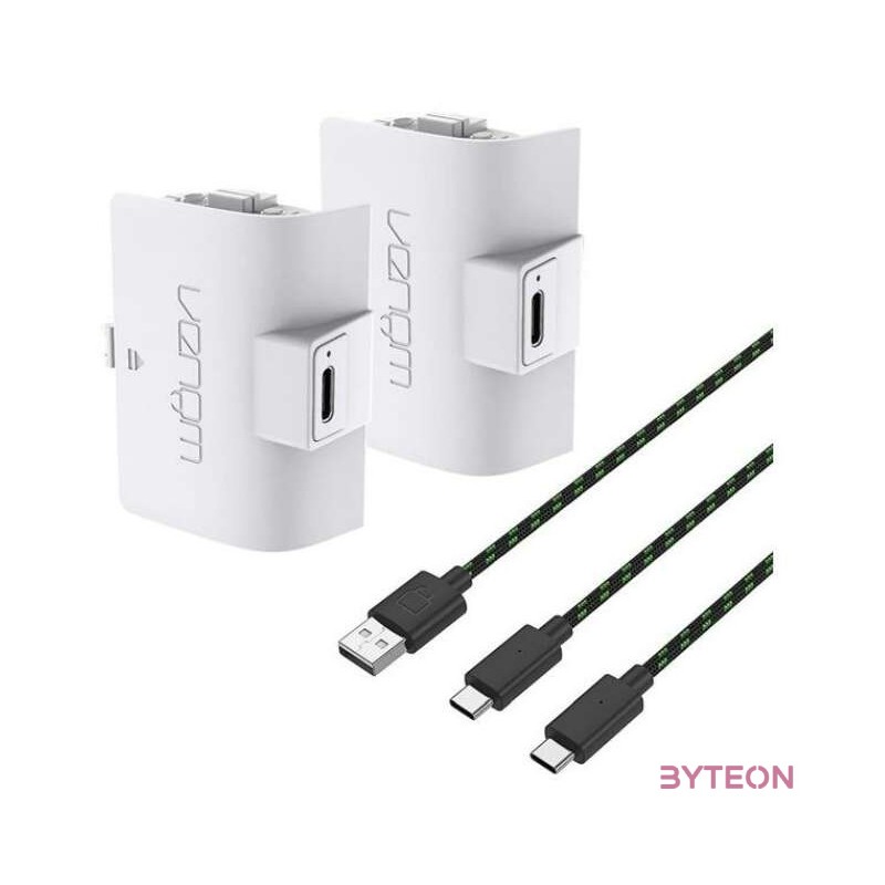 Venom VS2874 2db Nagy kapacitású újratölthető akkumulátor (1100mAh) - Fehér  3m Töltőkábel