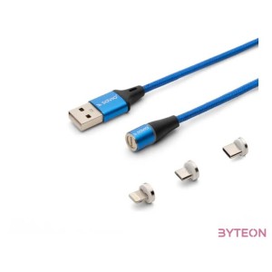 Savio USB 2.0 A - USB C,Micro USB,Lightning kábel 2m - Kék