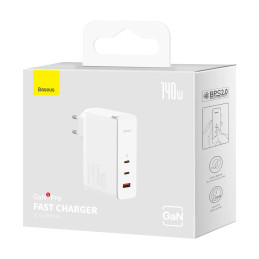 Baseus GaN5 Pro Gyorstöltő, 2xUSB-C + USB, 140W (fehér)