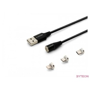 Savio USB 2.0 A - USB C,Micro USB,Lightning kábel 1m - Fekete