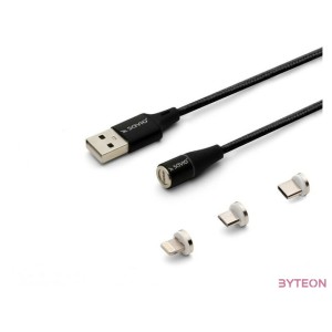 Savio USB 2.0 A - USB C,Micro USB,Lightning kábel 2m - Fekete