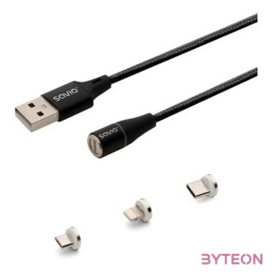Savio USB 2.0 A - USB C,Micro USB,Lightning kábel 1m - Fekete