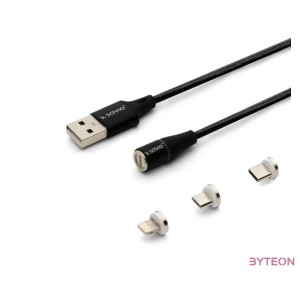 Savio USB 2.0 A - USB C,Micro USB,Lightning kábel 2m - Fekete