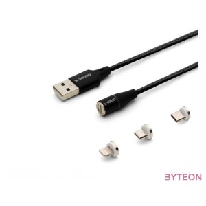 Savio USB 2.0 A - USB C,Micro USB,Lightning kábel 2m - Fekete