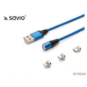 Savio USB 2.0 A - USB C,Micro USB,Lightning kábel 2m - Kék