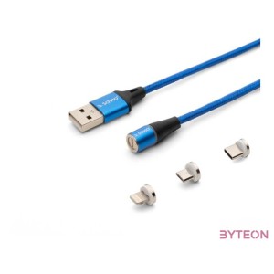 Savio USB 2.0 A - USB C,Micro USB,Lightning kábel 2m - Kék
