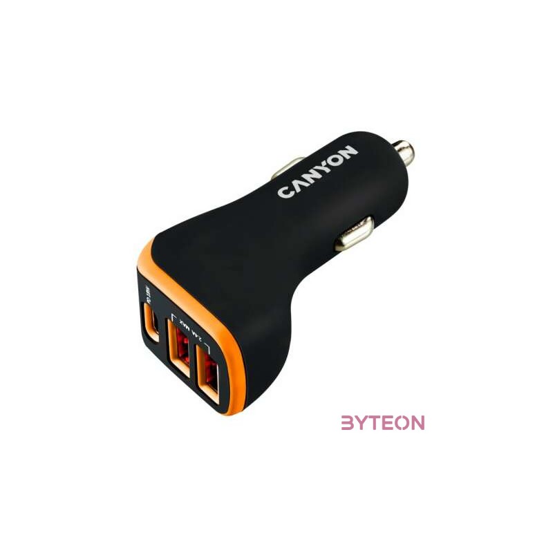 Canyon CNE-CCA08BO 2xUSB  USB-C Autós töltő (18W)