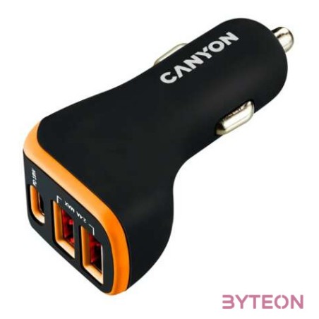 Canyon CNE-CCA08BO 2xUSB  USB-C Autós töltő (18W)