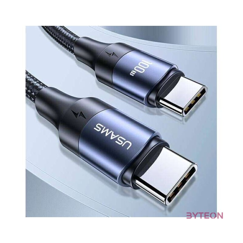 USAMS SJ524USB01 USB-C apa - USB-C apa 2.0 Adat és töltőkábel - Fekete,Szürke (1.2m)