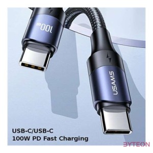 USAMS SJ524USB01 USB-C apa - USB-C apa 2.0 Adat és töltőkábel - Fekete,Szürke (1.2m)