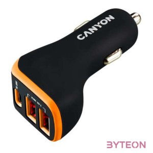 Canyon CNE-CCA08BO 2xUSB  USB-C Autós töltő (18W)