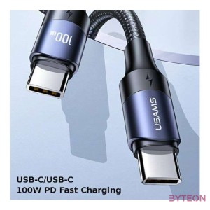 USAMS SJ524USB01 USB-C apa - USB-C apa 2.0 Adat és töltőkábel - Fekete,Szürke (1.2m)