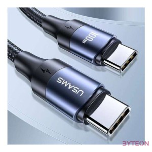 USAMS SJ524USB01 USB-C apa - USB-C apa 2.0 Adat és töltőkábel - Fekete,Szürke (1.2m)