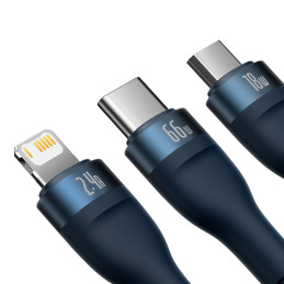 3in1 USB cable Baseus USB 3in1 Baseus Flash Series,  USB-C + Micro + Lightning 66W, 1.2m (blue)