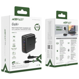 Wall charger Acefast A37 PD100W GAN, 4x USB, 100W (black)