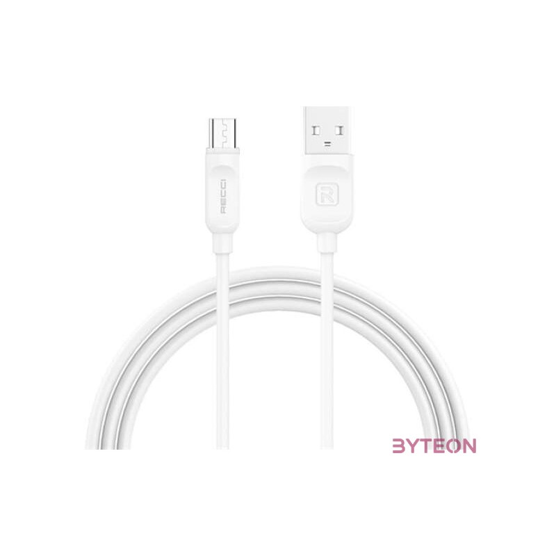 Recci RCM-P200W USB-A apa - Micro USB apa Adat és töltő kábel - Fehér (2m)