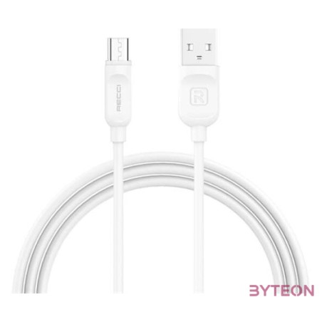 Recci RCM-P200W USB-A apa - Micro USB apa Adat és töltő kábel - Fehér (2m)