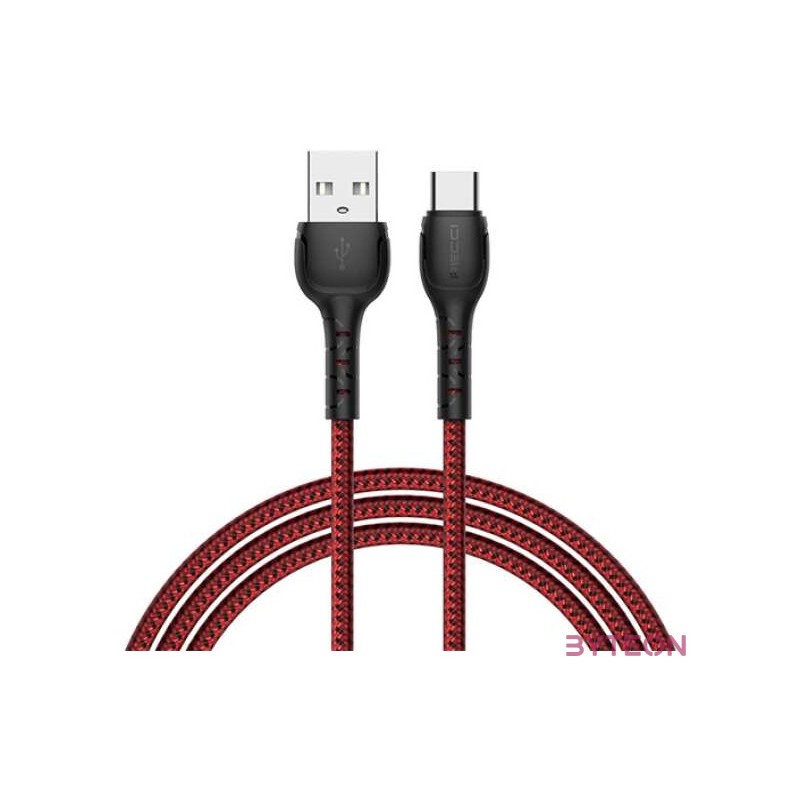 Recci RTC-N16CR USB-A apa - USB Type-C apa Adat és töltő kábel - Piros (1m)
