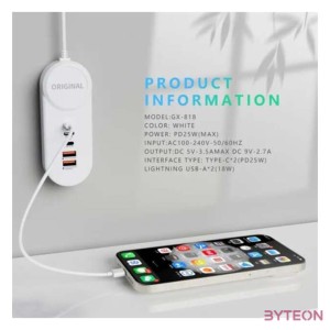 Blackbird BH1425 2 x USB-A , 2 x USB-C , Lightning Hálózati töltő - Fehér (25W)