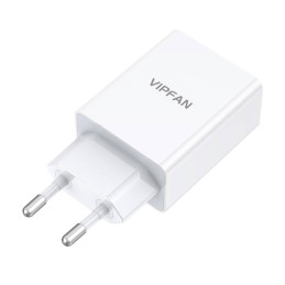 Vipfan E03 fali töltő, 1x USB, 18W, QC 3.0 + Micro USB kábel (fehér)