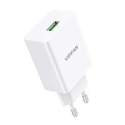 Vipfan E03 hálózati töltő, 1x USB, 18W, QC 3.0 + Lightning kábel (fehér)