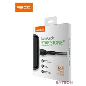 Recci RTC-N16CB USB-A apa - USB Type-C apa Adat és töltő kábel - Fekete (1m)