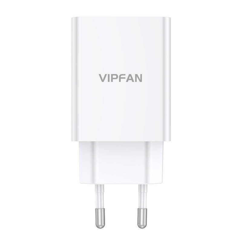 Vipfan E03 fali töltő, 1x USB, 18W, QC 3.0 + USB-C kábel (fehér)