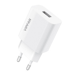 Vipfan E01 hálózati töltő, 1x USB, 2,4A + Lightning kábel (fehér)