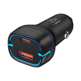 Vipfan C11 autós töltő, USB + USB-C, PD 20W + QC 3.0, LED (fekete)