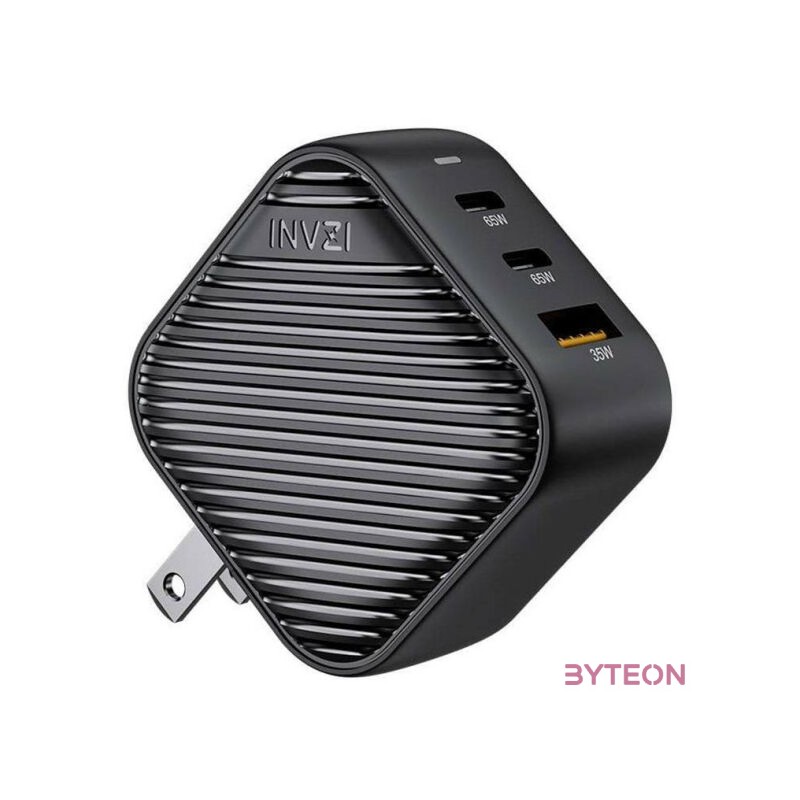 INVZI GanHub 2x USB-C  USB wall charger, 65W, EU,UK,AU,US (black)