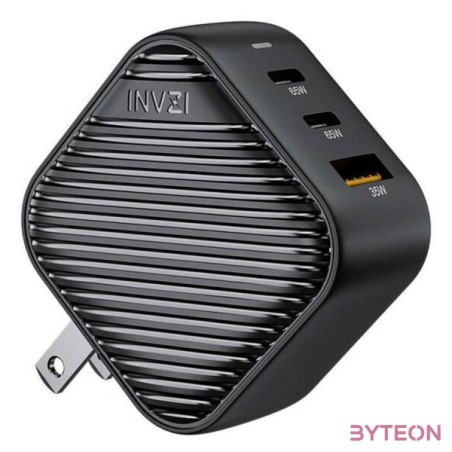 INVZI GanHub 2x USB-C  USB wall charger, 65W, EU,UK,AU,US (black)