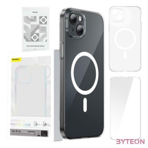 Baseus Crystal Mágneses telefontok iPhone 13 telefonhoz (Átlátszó), Edzett üveg képernyővédő fóliával és Tisztítókészlettel