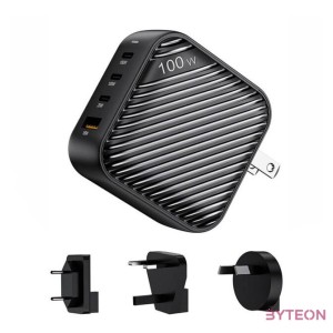 INVZI GanHub 3x USB-C  USB wall charger, 100W, EU,UK,AU,US (black)