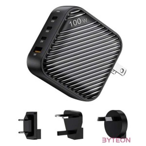 INVZI GanHub 3x USB-C  USB wall charger, 100W, EU,UK,AU,US (black)