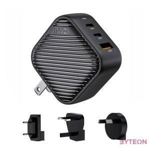 INVZI GanHub 2x USB-C  USB wall charger, 65W, EU,UK,AU,US (black)