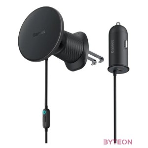 Magnetic Car Phone Holder Baseus CW01 to Ventilation Grid with car charger USB-C, 15W  25W (black)