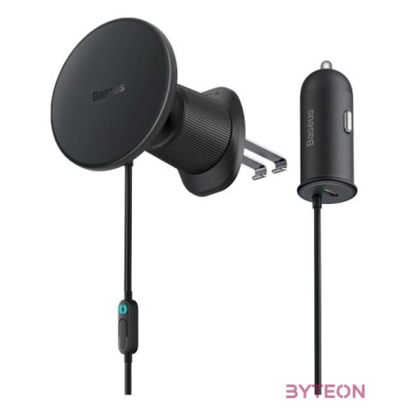 Magnetic Car Phone Holder Baseus CW01 to Ventilation Grid with car charger USB-C, 15W  25W (black)
